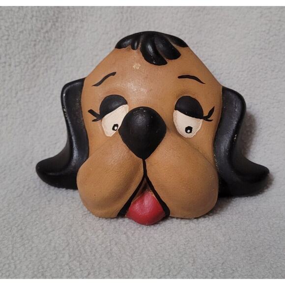 Vintage Ceramic Floppy Eared Playful Brown Dog Head Figure Shelf Sitter - Picture 2 of 8